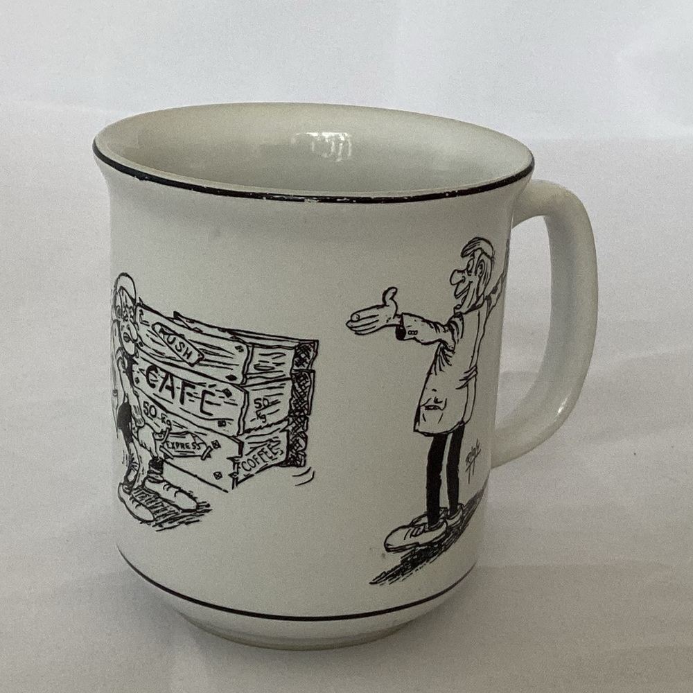 Humoristic cartoon coffee mug made in Poland